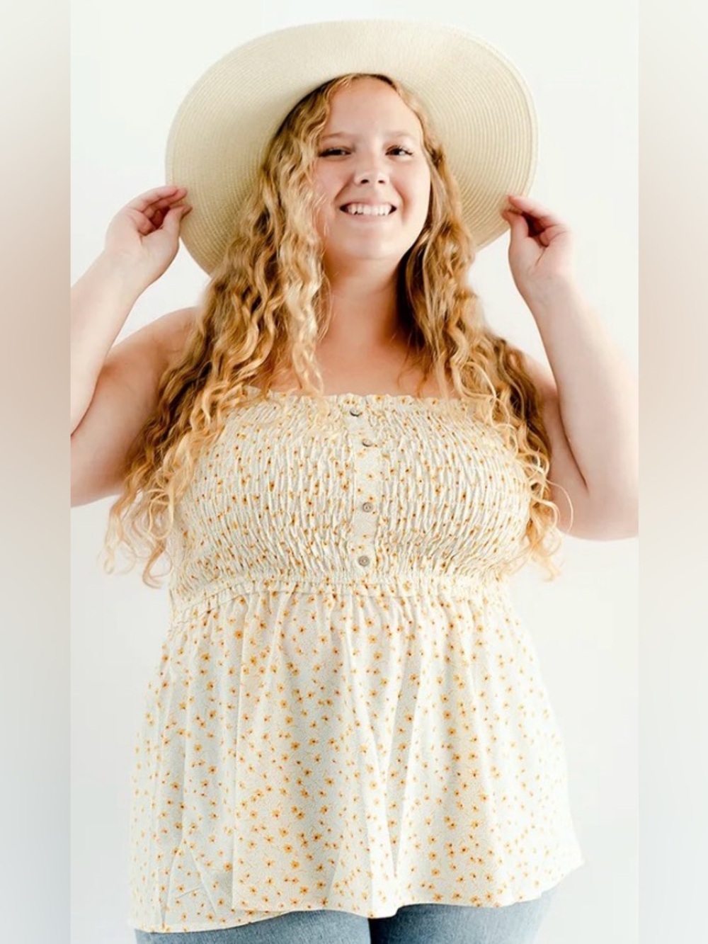 Heyson Floral Smocked Cream Top